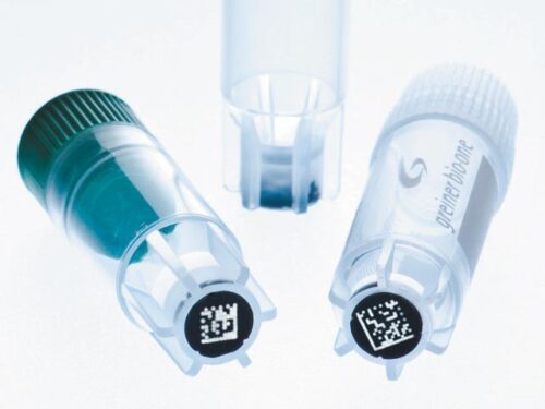 Vials CRYO.S GREINER con codifica DATAMATRIX ECC 200 sterili 1 ml fondo conico con base d'appoggio e