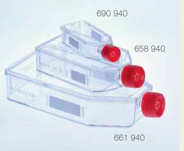Fiasche CELLCOAT®, GREINER, laminin da 50 ml, 25 CM², ps, tappo a vite rosso con filtro, imballo 50