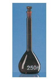 Matraccio tarato vetro giallo borosilicato 3.3 classe A ml 200 con tappo cono 14/23