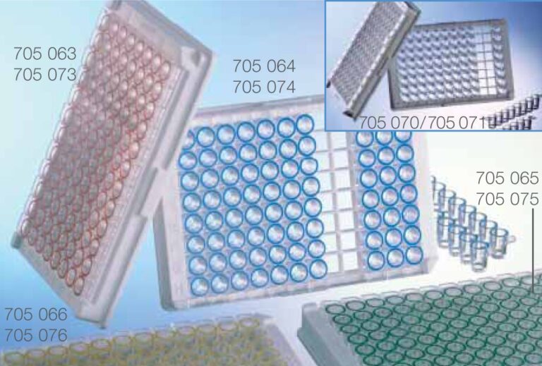 PIASTRE A 96 POZZETTI IN STRIP SINGLE-BR EAK A MEDIA E ALTA CAPACITA' LEGANTE GREINER 12 STRIP 8 POS Piastra 96 pozzetti strip SINGLE-BREAK GREINER 12 strip 8 posti binding medio verde conf. 10 imballo