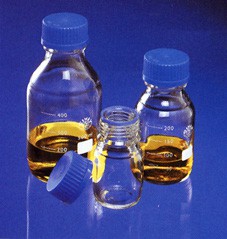 Flacone autoclavabile vetro borosilicato ISO 45 con tappo a vite blu ml 250