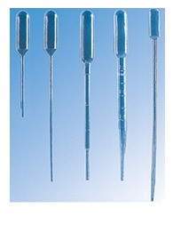 PIPETTE PASTEUR lungh.mm. 150 cap.totale ml 5 grad.ml 0,25/0,5/0,75/1 cf 20 imballo 1000